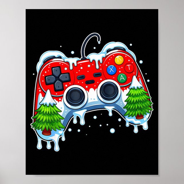Video Game Controller Christmas Santa Hat Gamer Bo Poster (Framsidan)
