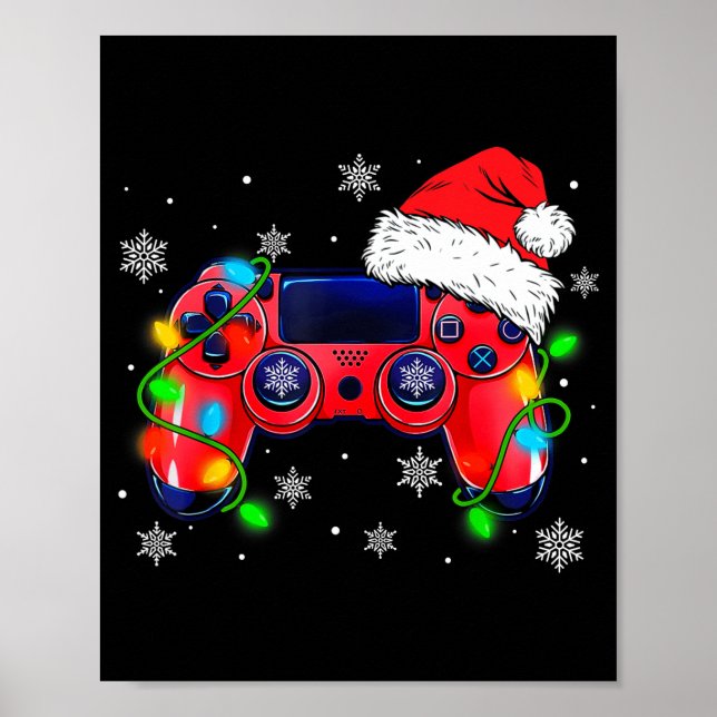 Video Game Controller Christmas Santa Hat Gamer Bo Poster (Framsidan)