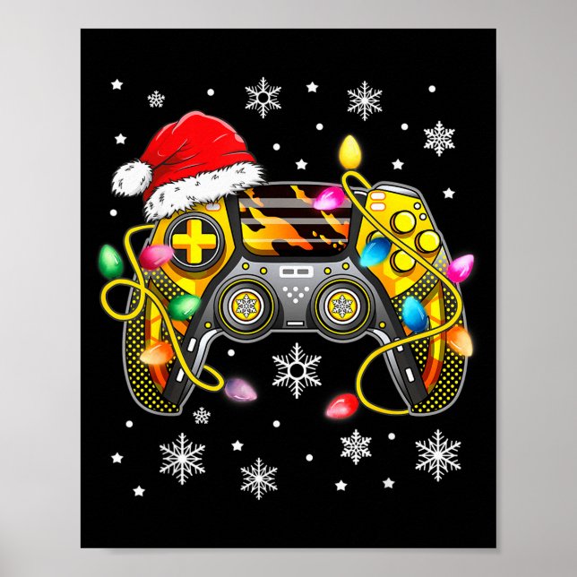Video Game Controller Christmas Santa Hat Gamer Bo Poster (Framsidan)