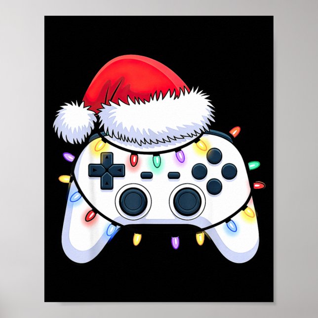 Video Game Controller Christmas Santa Hat Gamer Bo Poster (Framsidan)