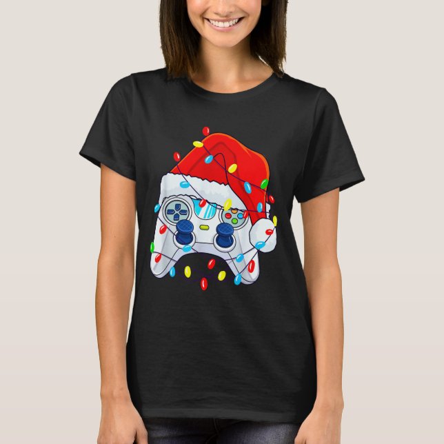 Video Game Controller Christmas Santa Hat Gamer Bo T Shirt (Framsida)