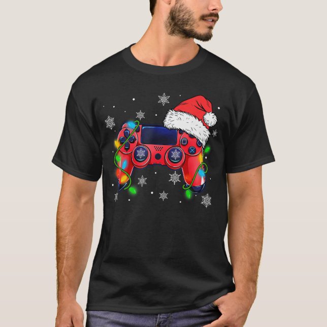 Video Game Controller Christmas Santa Hat Gamer Bo T Shirt (Framsida)