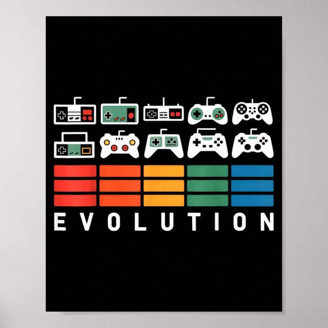 Video Game Controller Evolution 80s 90s Retro Gami Poster (Framsidan)