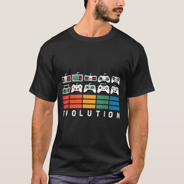 Video Game Controller Evolution 80s 90s Retro Gami T Shirt (Framsida)