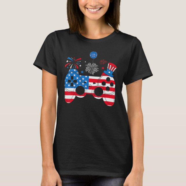 Video Game Controller Happy 4th Of July US America T Shirt (Framsida)