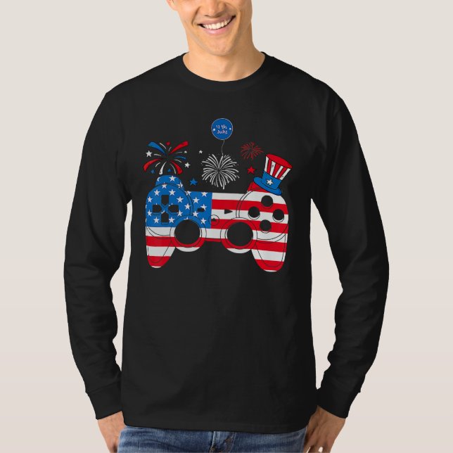 Video Game Controller Happy 4th Of July US America T Shirt (Framsida)