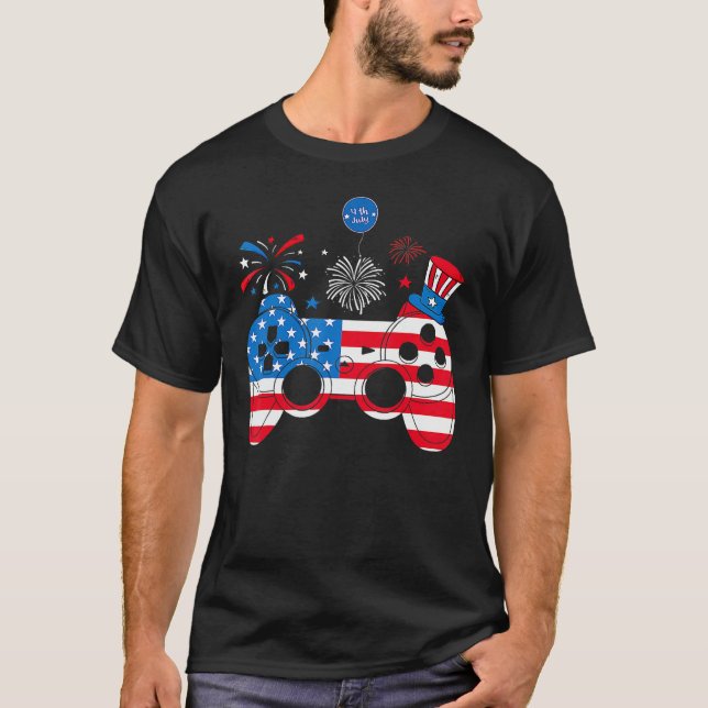 Video Game Controller Happy 4th Of July US America T Shirt (Framsida)