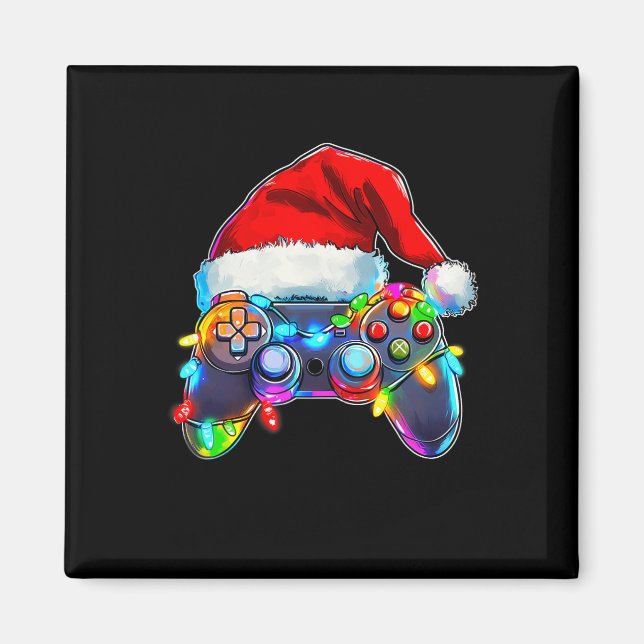 Video Game Controller jul Santa Hat Gamer Bo Magnet (Framsidan)