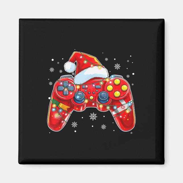 Video Game Controller jul Santa Hat Gamer Bo Magnet (Framsidan)
