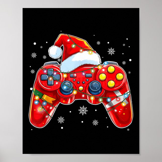 Video Game Controller jul Santa Hat Gamer Bo Poster (Framsidan)