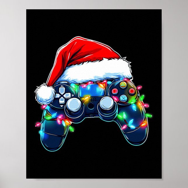 Video Game Controller jul Santa Hat Gamer Bo Poster (Framsidan)