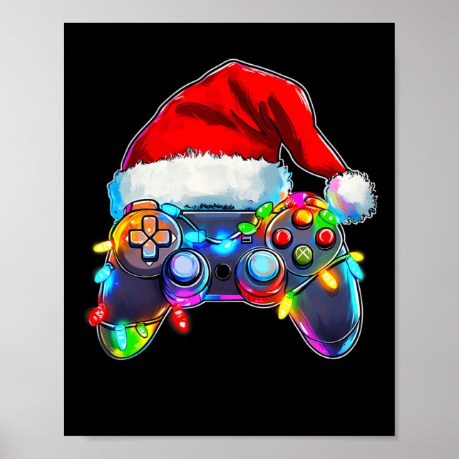 Video Game Controller jul Santa Hat Gamer Bo Poster (Framsidan)