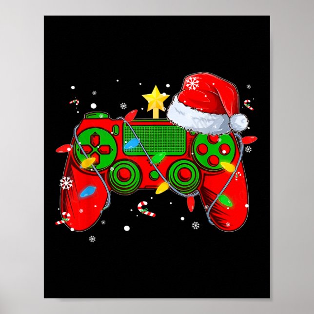 Video Game Controller jul Santa Hat Gamer Bo Poster (Framsidan)