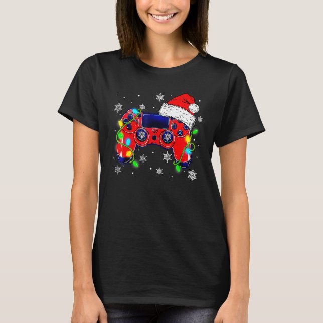 Video Game Controller jul Santa Hat Gamer Bo T Shirt (Framsida)