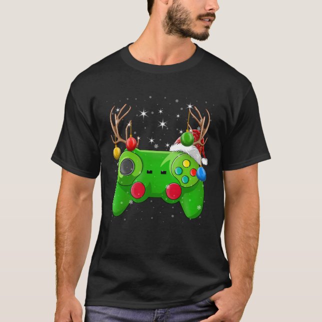 Video Game Controller Ljus Gamer, julspelsspelare T Shirt (Framsida)