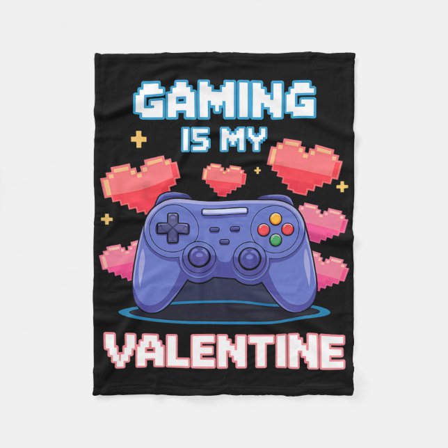 Video Game Controller Pixel Hearts For Valentine's Fleecefilt (Framsidan)