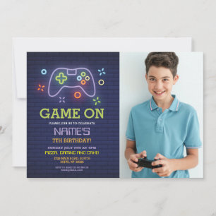 Video Game Födelsedagsfest Gamer Boy Photo Inbjuda Inbjudningar
