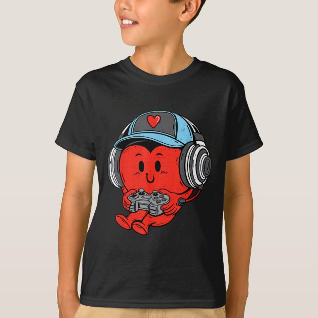 Video Game Gamer Heart Valentines Day Gaming Boys  T Shirt (Framsida)