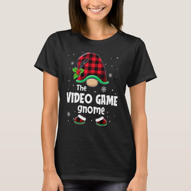 Video Game Gnome Buffalo Plaid Christmas Matching  T Shirt (Framsida)