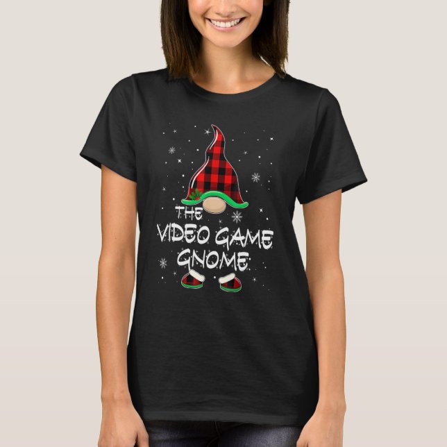 Video Game Gnome Red Buffalo Play jul Pajam T Shirt (Framsida)
