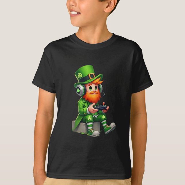 Video Game Leprechaun St Patricks Day Spelare Barn T Shirt (Framsida)