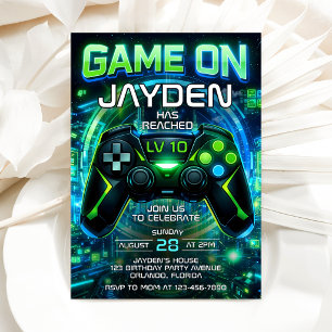 Video Game Level up Gaming Födelsedagsinbjudan Inbjudningar