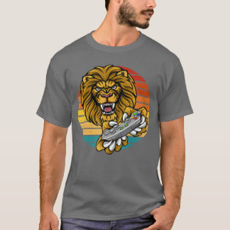 Video Game Lion Gamer Gaming Retro Sunset African T Shirt