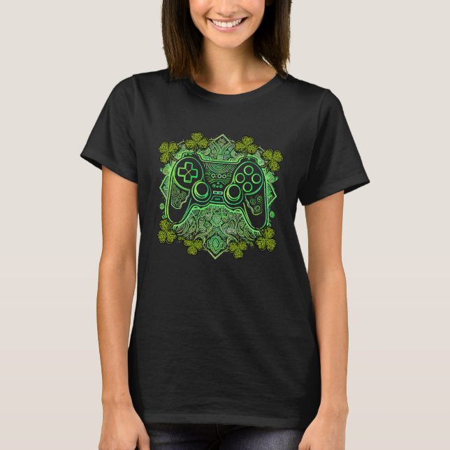 Video Game Mandala Irish Shamrock C Gamer St Patri T Shirt (Framsida)