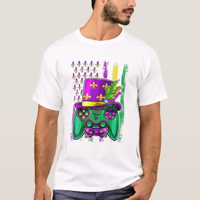 Video Game Mardi Gras Boy Manar Gamer American Fla T Shirt (Framsida)