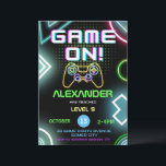 Video Game on Gamer Kids Boy Neon Födelsedagsfest Inbjudningar<br><div class="desc">Vi presenterar vår inbjudan till Videospelaren Neon Party - en explosion av roligt och upphetsning inför nästa firande! Den här livfulla inbjudan är designad för de ultimata spelentusiasterna som vill ge sin speciella dag en unik beröringspunkt. Vår inbjudan har en nyare palett i färg som omedelbart får uppmärksamhet och skapar...</div>
