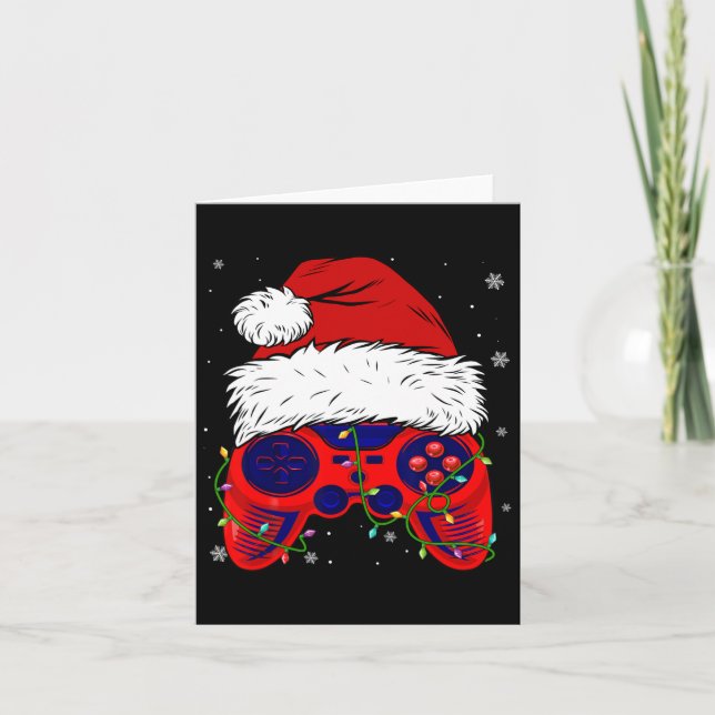 Video Game Santa Hat Roligt jul Pjs Ljus Boys Kort (Framsida)