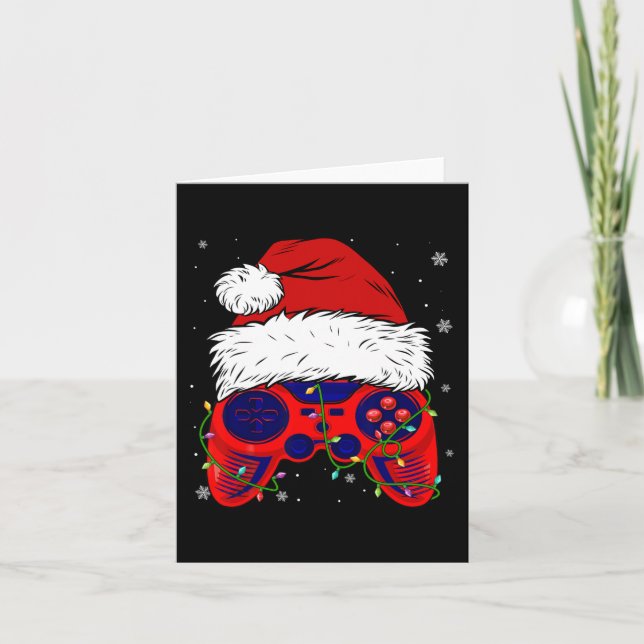 Video Game Santa Hat Roligt jul PJs Ljus Boys Kort (Framsida)