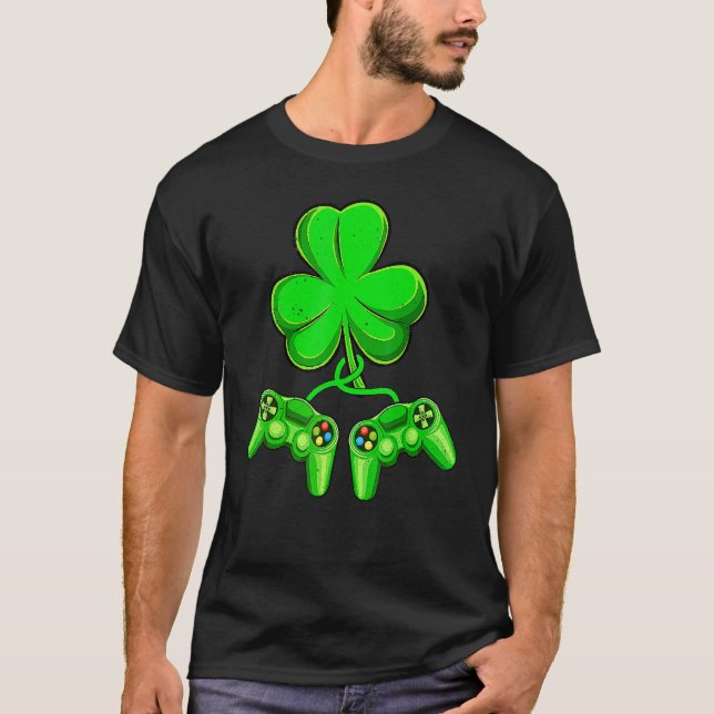 Video Game Shamrock Game Controller Happy St Patri T Shirt (Framsida)