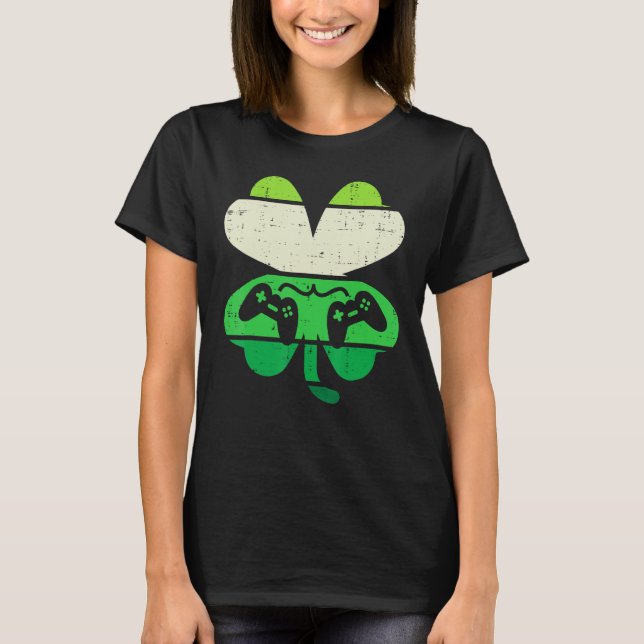 Video Game Shamrock Retro St Patricks Day Boys Men T Shirt (Framsida)