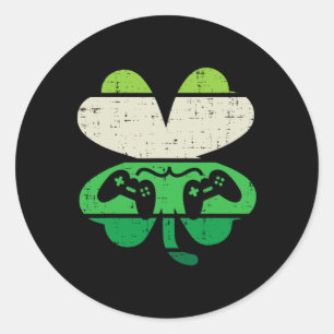 Video Game Shamrock Retro St Patricks Day Pojkar M Runt Klistermärke