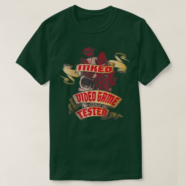 Video Game Tester Inked Skull & Red Roses Tattoo  T Shirt (Design framsida)
