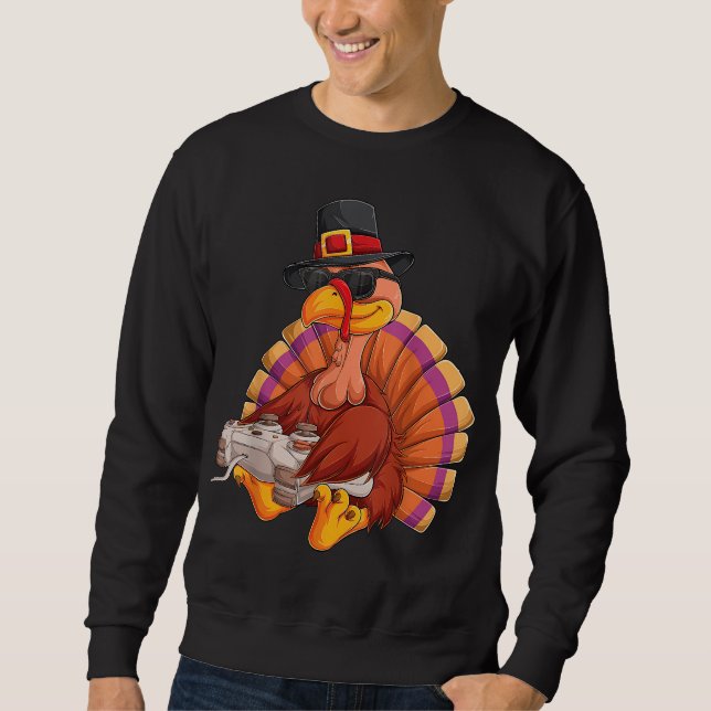 Video Game Thanksgiving Turkey Gamer Boys Kids Tee Lång Ärmad Tröja (Framsida)