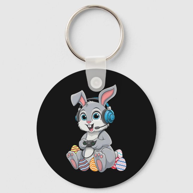 Video Gamer Bunny Egg Gaming Boys Manar Kids Lyckl Nyckelring (Framsida)
