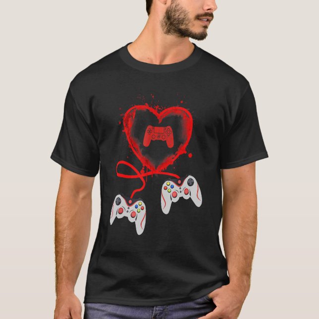 Video Gamer Heart Controller Alla hjärtans dag-bar T Shirt (Framsida)