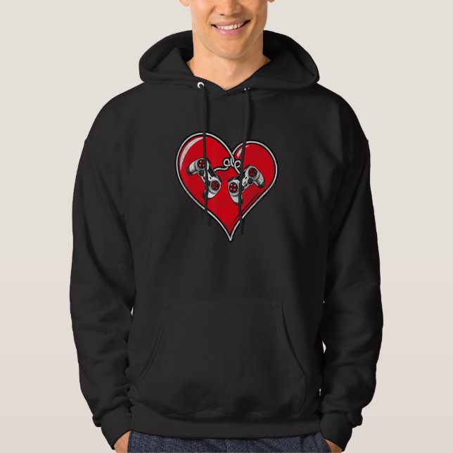 Video Gamer Heart Controller Valentine's Day Hoodie (Framsida)