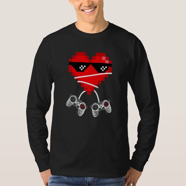 Video Gamer Heart Controllers Valentines Day Boys  T Shirt (Framsida)