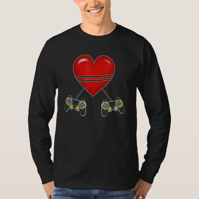 Video Gamer Heart Controllers Valentines Day Love  T Shirt (Framsida)
