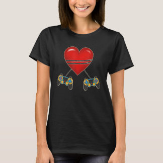 Video Gamer Heart Controllers Valentines Day Love  T Shirt