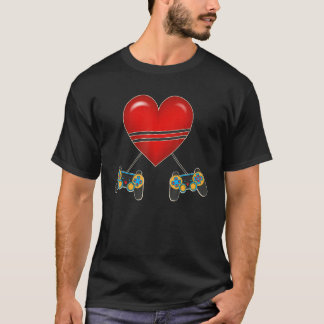 Video Gamer Heart Controllers Valentines Day Love  T Shirt