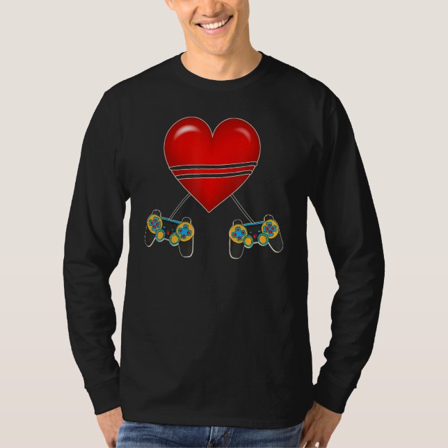 Video Gamer Heart Controllers Valentines Day Love  T Shirt (Framsida)