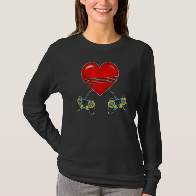 Video Gamer Heart Controllers Valentines Day Love  T Shirt (Framsida)