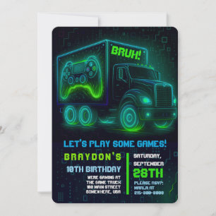 VIDEO GAMER LASTBIL GAMING Födelsedagsfest inbjuda Inbjudningar