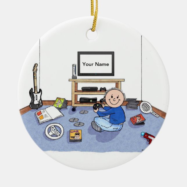 Video Gamer - manlig Julgransprydnad Keramik (Framsidan)