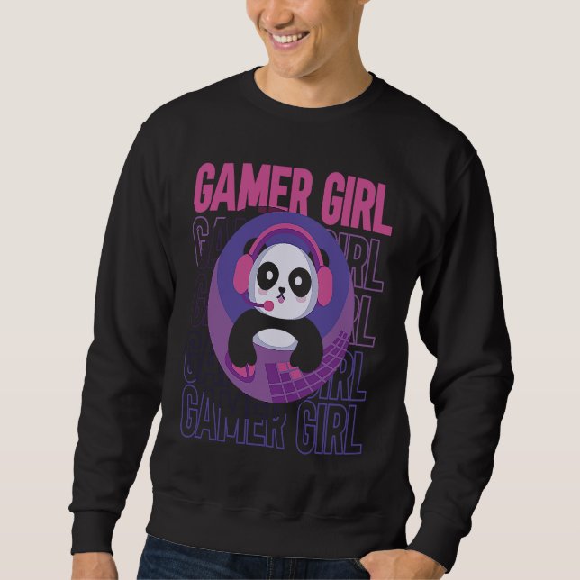 Video Gamer Panda Video Gaming Girls Gamer Girl Lång Ärmad Tröja (Framsida)