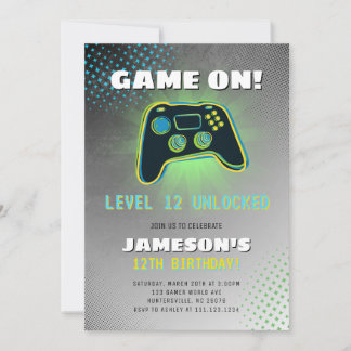 Video Gamer Teen Birthday Party Invitation Inbjudningar